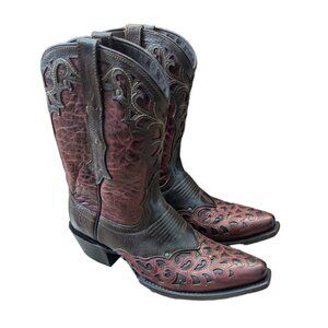 Ariat Veracruz Leather Boots | Burgundy Embossed Western | Size 7